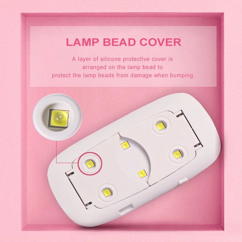 Светодиодный мини Сушилка для ногтей Lidan 6 Вт Портативный USB кабель розовая УФ