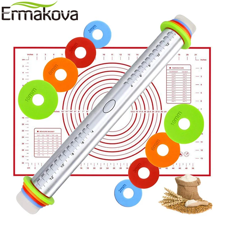 ERMAKOVA термостойкая силиконовая Скалка с тестовой подложкой валик для теста силиконовая Кондитерская доска коврик с измерениями Инструменты для выпечки