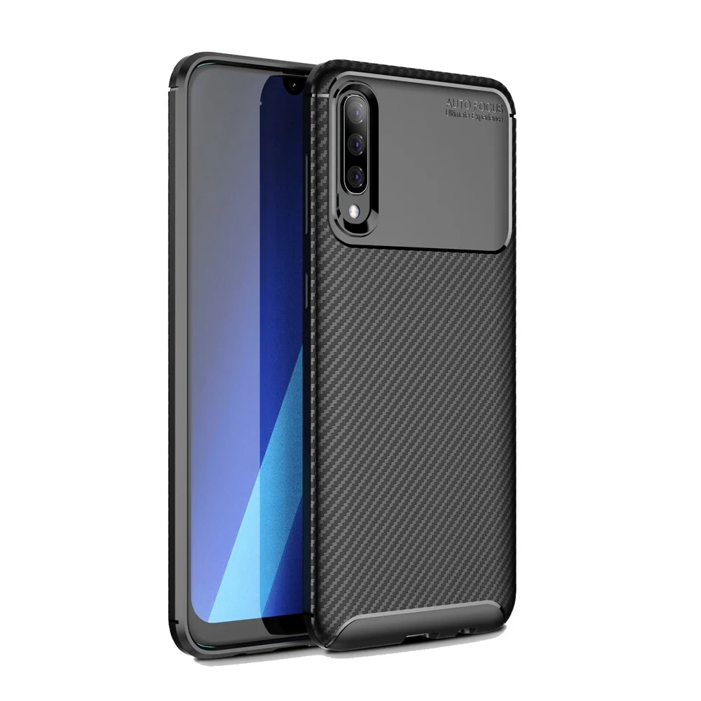 OTAO Мягкий силиконовый чехол для samsung Galaxy A50 A70 A10 A20 A30 A60 M20 M30 A7 A8 плюс чистый углеродный волоконный чехол противоударный чехол - Цвет: Black