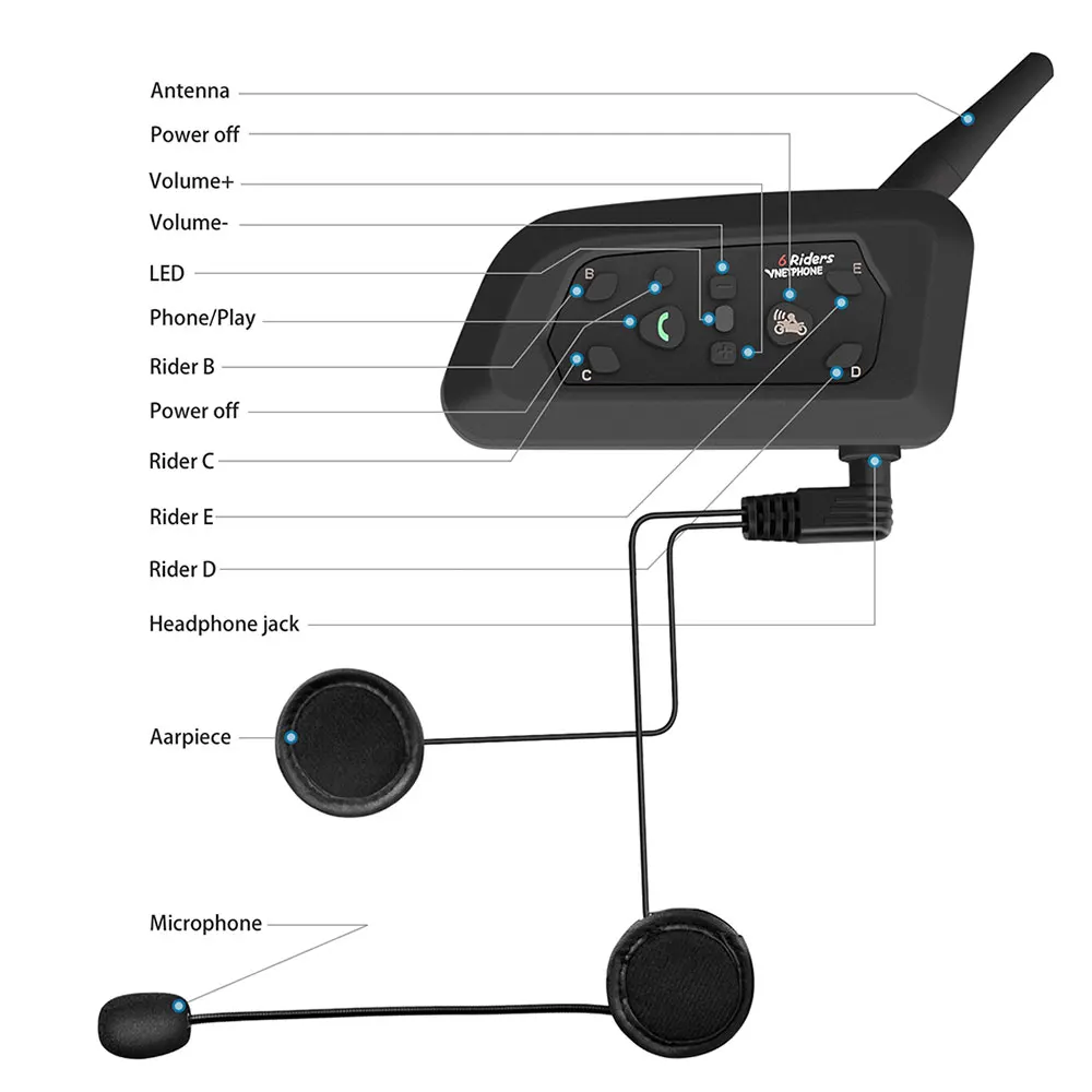V6 домофон мотоцикл Bluetooth гарнитура для шлема домофон Мото Bluetooth 1,2 км 850 мАч IP65 6 всадников MP3 gps Interfone