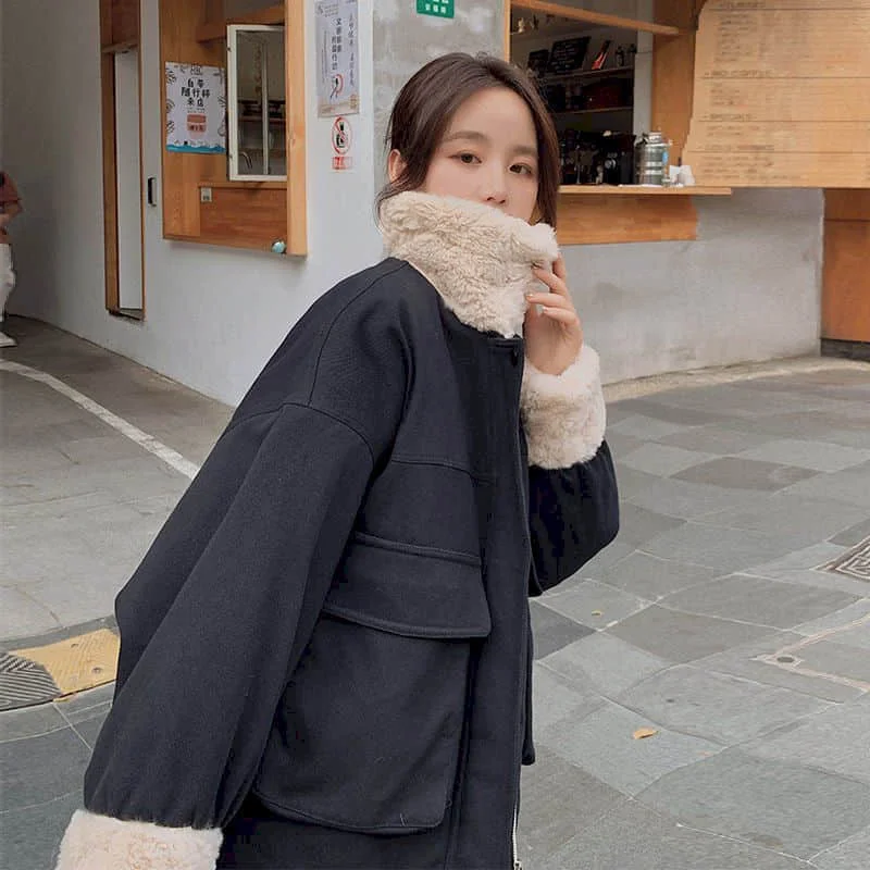New Winter Kawaii Coat Women Parkas Top College Thick Velvet Loose Cute Women Jacket Female Sweet Outwear Clothing ► Photo 3/6