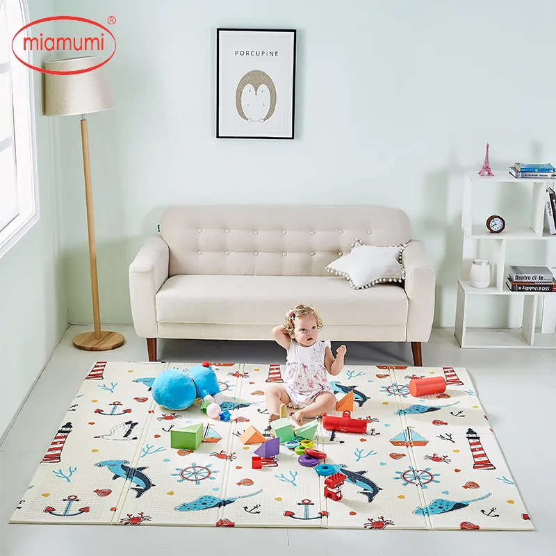 Miamumi двусторонний игровой коврик для ребенка, Противоскользящий коврик, коврик для обучения ползанию, коврик с океанской рыбкой, совой, животным, коврик, детское игровое одеяло