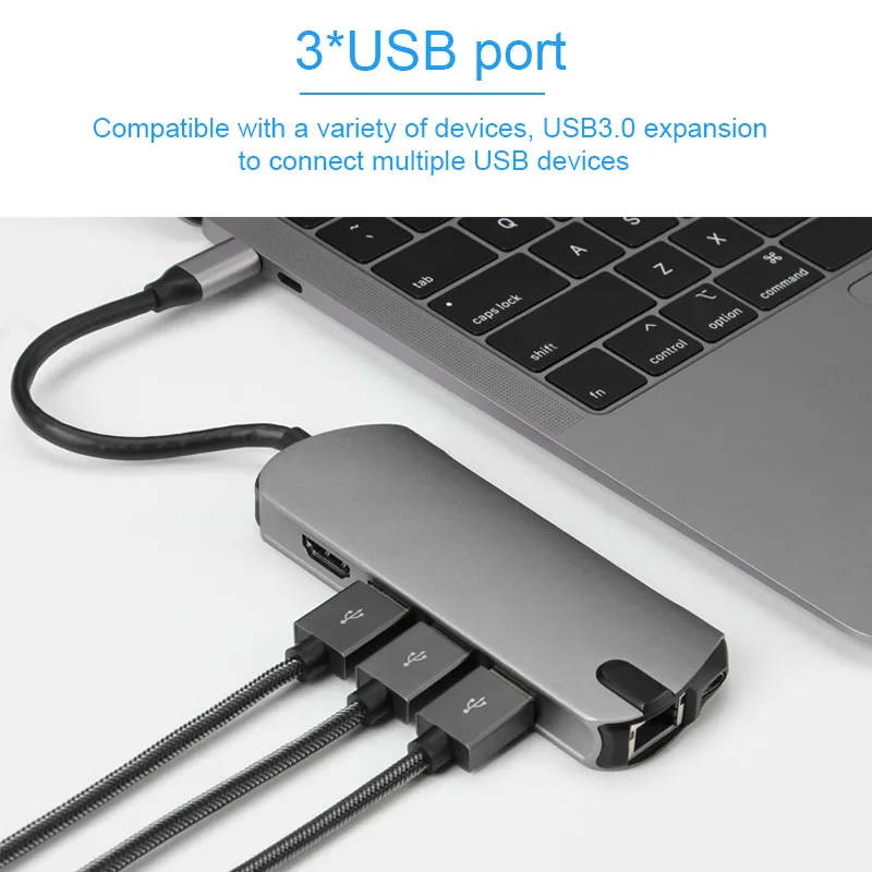 Basix USB C HUB Multi-Function usb hub Type-C Splitter USB 3.0 Hub HDMI RJ45 PD Adapter For Macbook Pro Laptop Accessories USB C