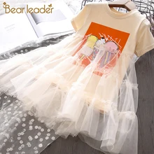 Bear Leader/платье принцессы для девочек новое Летнее Детское Сетчатое платье для девочек кремовый костюм с героями мультфильмов вечерние платья Одежда для детей от 3 до 7 лет
