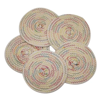 

5 Pieces Round Cotton Rope Coasters, Handmade Woven of Cotton Coasters Non-Slip Heat Insulation Round Placemats
