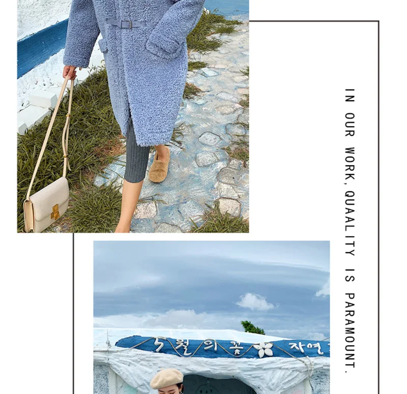 Shellsuning Winter LambsWool Soft Women Jackets Long Oversized Pocket Button Ladies Outwear Faux Fur Teddy Thick Warm Chic Coat