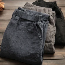 

Oversize Women Elastic Waist Ankle Pants Casual Cotton Linen Pants Loose Capri Harem Trousers Female Summer Autumn Pant