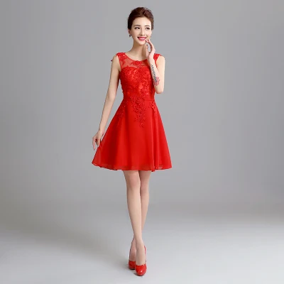 short red Long Chiffon Bridesmaid Dress Gown Floor-Length Formal Bridesmaid Dresses - Color: short red