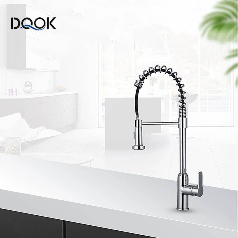 

Deck Mounted Pull Down Kitchen Sink Faucet single Handle Spring Hot and Cold Water Tap mixer chrome Bathroom Kitchen Crane