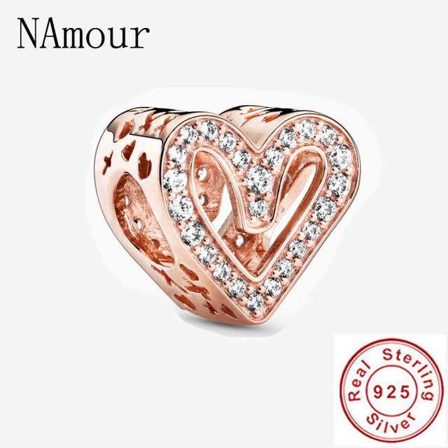 Original Kangaroo freehand heart key lock Bead fit Pandora charms silver 925 Bracelet for women fashion jewelry rose gold