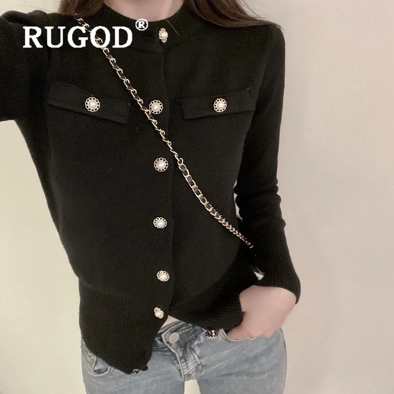 RUGOD облегающий Одноцветный вязаный короткий кардиган, женский элегантный винтажный свитер, женские зимние топы для женщин