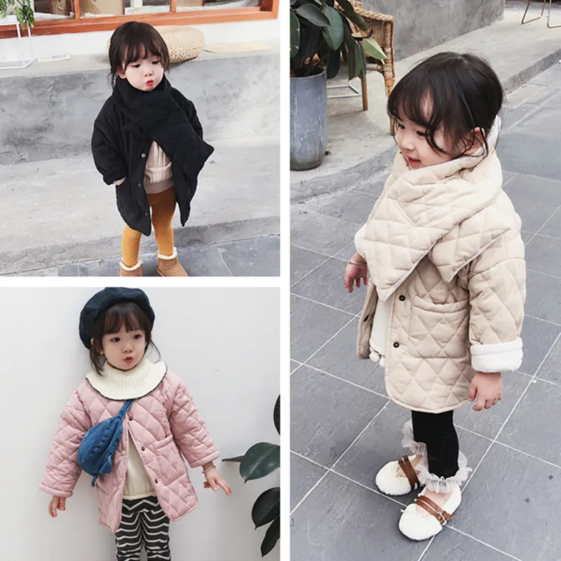 

2019 new winter item girl warm thick coat with scarf three colors