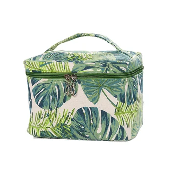 

Travel Multi Shape Fresh Home Leaf Print Fashion Practical Canvas Large Capacity Wash Simple Zipper Closure Cosmetic Bag