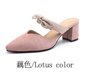 

Zehua jiang xin 2019 Summer New Style Chunky-Heel Sandals Women's 6cm Pointed-Toe Hallow Bow Slipper