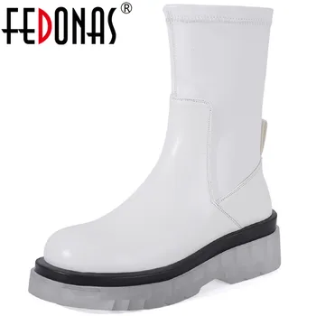 

FEDONAS Classic Design Autumn And Winter Shoes Woman Genuine Leather Platform Thick Heels Ankle Boots Party Dancing Winter Boots
