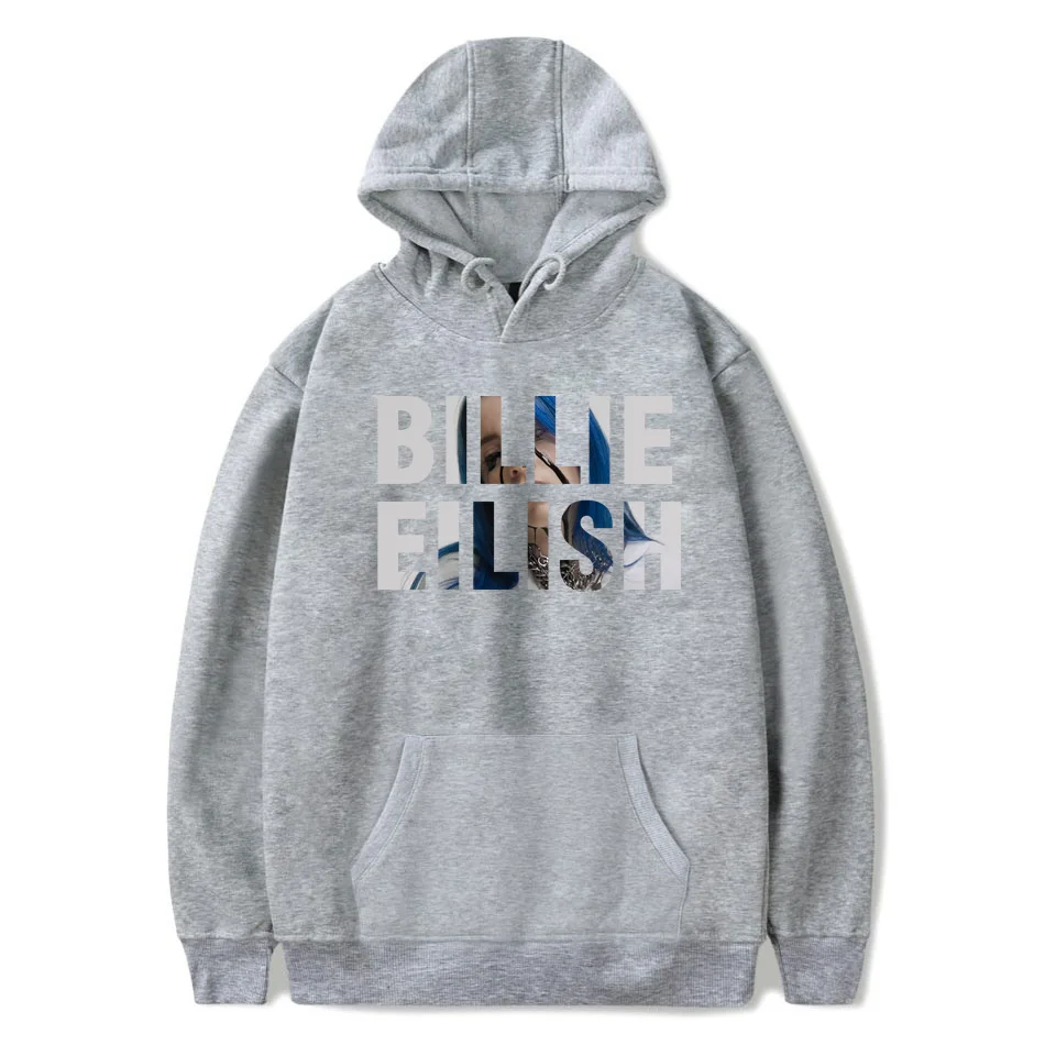Новинка года; толстовка Billie Eilish с принтом для мальчиков и девочек; толстовка Billie Eilish; одежда в стиле Харадзюку; повседневные толстовки в стиле хип-хоп; толстовки больших размеров - Цвет: gray