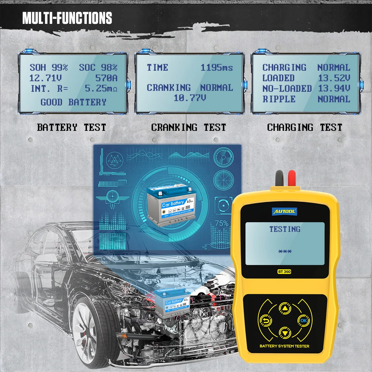 big car inspection equipment AUTOOL BT360 12V Auto Battery Tester 12v Car battery analyzer Cranking Multi-Language Diagnostic Tool Performance than bt460 car battery charger