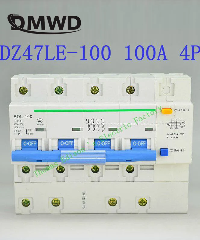 

DZ47LE-100 4P 63A 80A 100A 400V~ 50HZ/60HZ Residual Current Circuit Breaker With Over Current And Leakage Protection RCBO