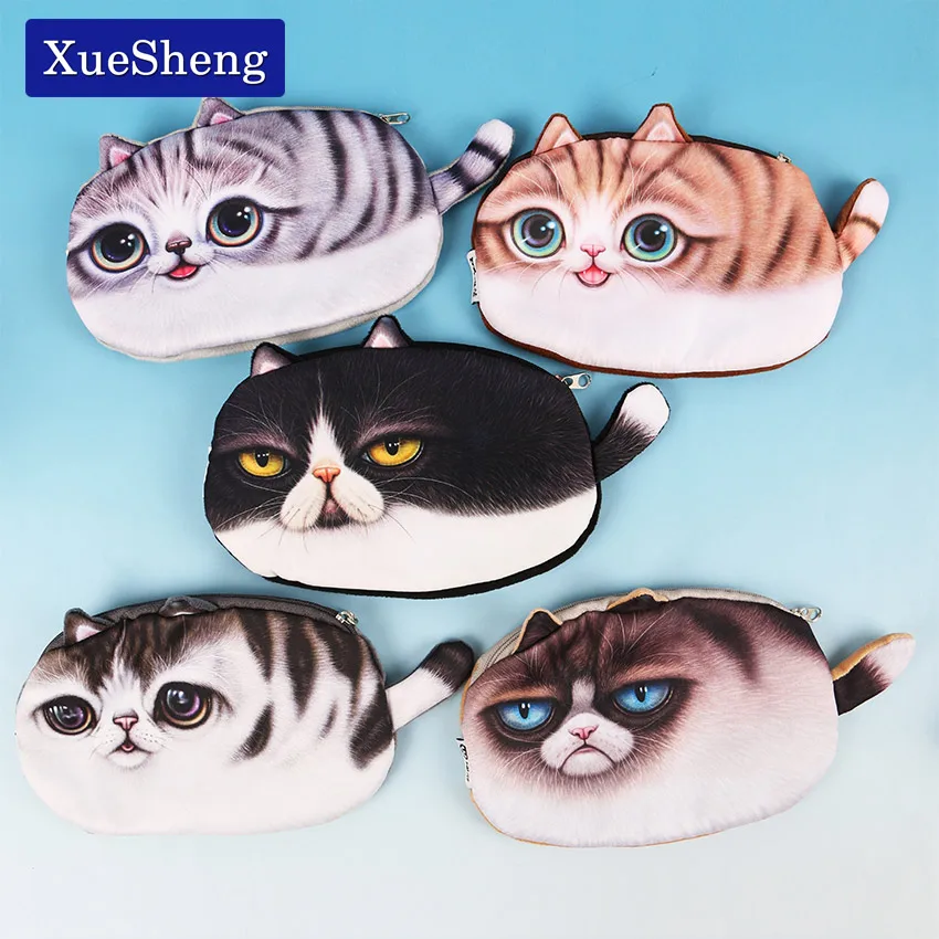 Kawaii кошки молнии пеналы милый 3D Плюшевые карандаши случае большой емкости школьные принадлежности сумка для канцтоваров 1 шт