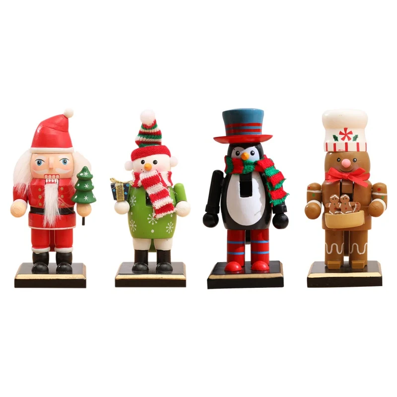 

Christmas Wooden Nutcracker Figurines Xmas Desktop Decoration Ornaments Santa Snowman Puppet Gift Christmas Decorations For Home