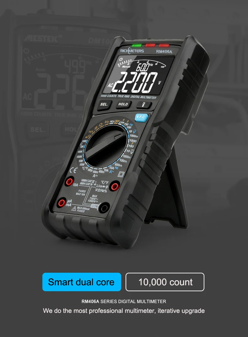 Цифровой мультиметр RM406A, Аналоговый тестер емкость, постоянный ток, 10000 отсчетов, мультиметровый цифровой профессиональный антисжигательный сигнал