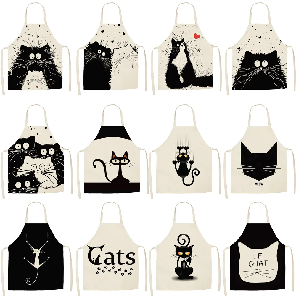 Cartoon Cat Sleeveless Apron Children Bib Household Work Cleaning Apron for Women Adult Kids Home Kitchen Accessory Linen Aprons