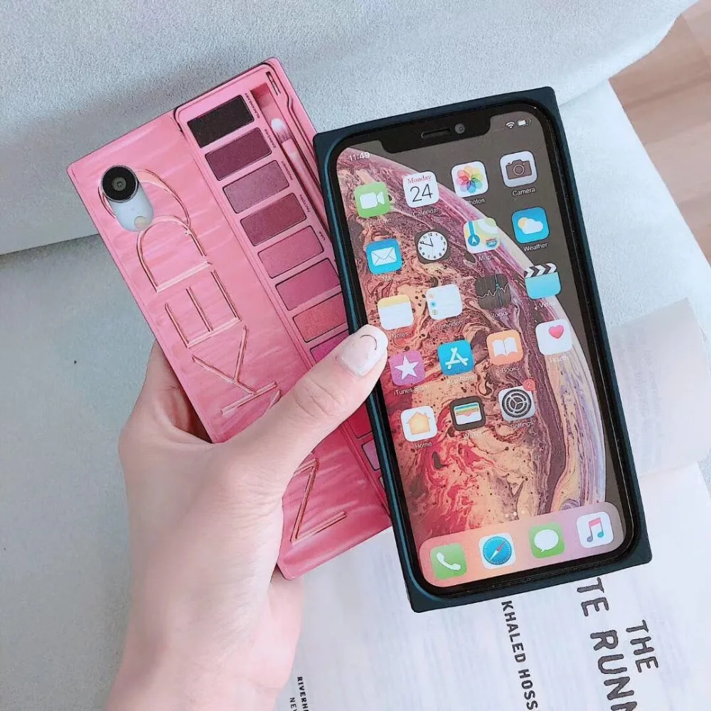 Square Pink Makeup Phone Case For iPhone 7 X XR XS Max 6 6s 7 8 plus Fashion Eye Shadow Palette back Case