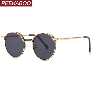 

Peekaboo men retro punk sunglasses women round metal gold 2021 gradient male sun glasses vintage circle uv400 new year gifts