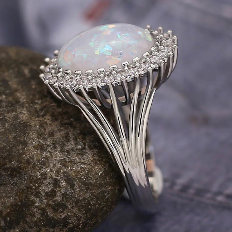 925 Sterling Silver Rings For Women With Oval Opal Gemstones Size 6-10 Women Fine Jewelry Party Gift silver rings silver ring gemstone ring