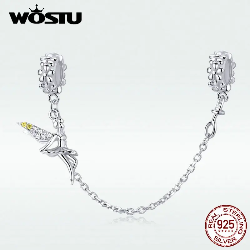 

WOSTU 925 Sterling Silver Safety Chain Elf Fairy Angel Charms Fit Original Bracelet & Bangle For Women Wedding Jewelry DXC1278