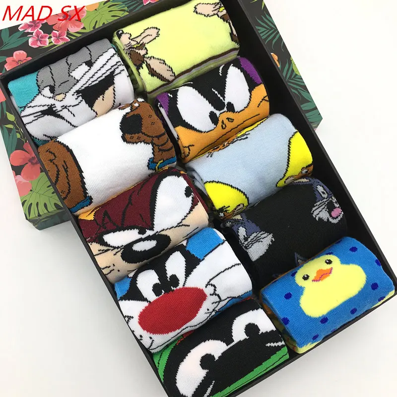 10 pairs/lot men and women Cute cartoon cotton socks Casual Hip Hop Creative Soft Comfortable Funny Novelty Dress socks