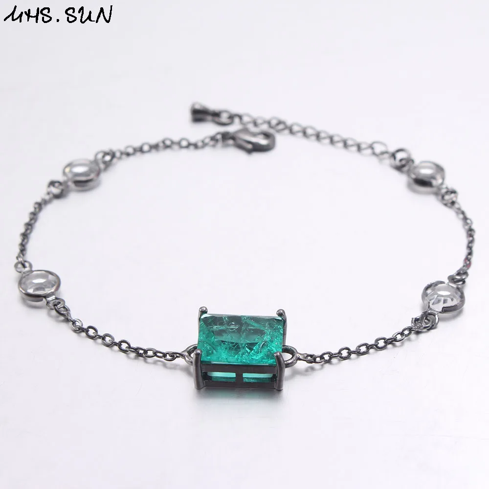 MHS.SUN Luxury Gold/Silver/Black Color Chain Bracelets Charm Green AAA Zircon Jewelry Women Bracelet Bangles For Girls Birthday - Окраска металла: 3
