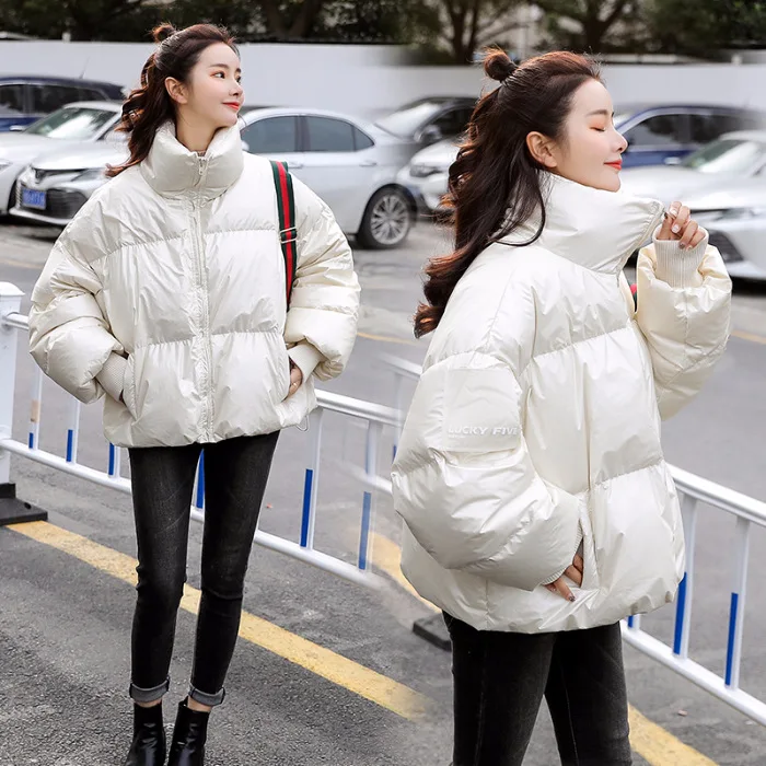 

White Duck down Women's Short Korean-style 2019 Winter New Style Students Puffy Thick down Coat down Jacket