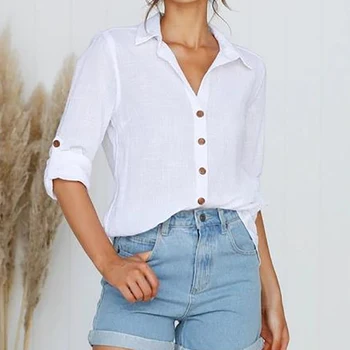 

Fashion Women's Long Sleeve Loose Blouse Vintage Elegant Woman Casual Shirt Summer Autumn Ladies Tops Solid Color Lapel Shirt