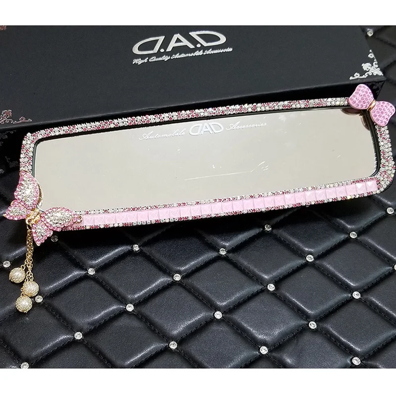 Bling Butterfly Rhinestone Car Interior Mirror Sparkle Car Accessories Wide-angle Crystal Diamonds Bow RearView Mirror For Women Rearview Mirror Cover