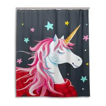 

Cute Unicorn Shower Curtain for Bathroom Star Cartoon Animal Polyester Waterproof Custom Bath Shower Curtain with 12 Hooks Set
