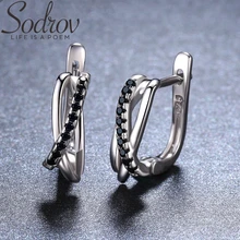 SODROV, настоящие 925 пробы, серебряные серьги-кольца для женщин, черная шпинель, серебро 925, ювелирное изделие II023