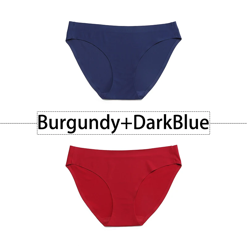 2 шт./партия, открытый Шелковый бесшовный трусики для женщин, нижнее белье сексуальные плавки, цельное нижнее белье с открытой спиной и низкой посадкой, женское XS-L, большие размеры США - Цвет: Burgundy-DarkBlue