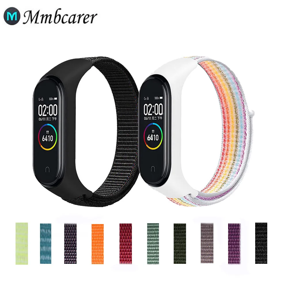 Correa de nailon para Xiaomi Mi band 4, 3, 5, pulsera deportiva transpirable, correa de repuesto