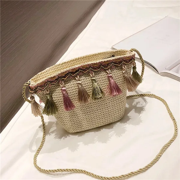 Maison Fabre Vintage Women Weaving Tassel Shoulder Bag Messenger Bag Crossbody Bag Beach Bag