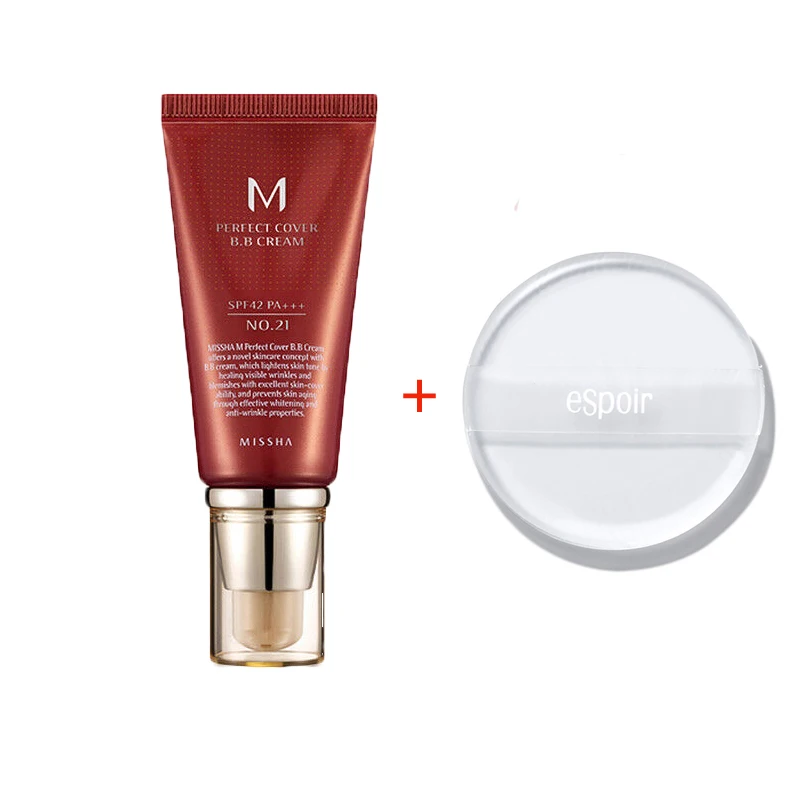 MISSHA M Perfect Cover BB Cream 50ml + ESPOIR Silicone Sponge Moisturizing Foundation Natural Brightening Makeup Korea Cosmetics