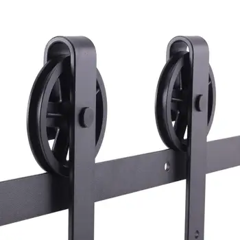 

8Ft/2.44M Wheel Model Mobile Door System Hanging Rails Fitting Rustic Black Sliding Hardware Cabinet Wood Door Sliding Track Kit