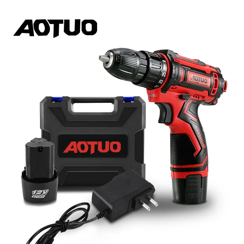 AOTUO 12V электрическая отвертка аккумуляторная дрель Перезаряжаемые Мини Многофункциональный дрель литий-ионная Батарея Мощность инструменты 2-Скорость