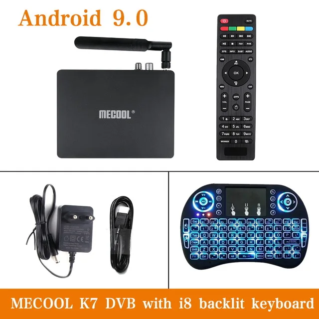 K7 TV BOX with i8 MECOOL K7 ТВ Box Android 9,0 Amlogic S905X2, 4 ГБ, 64 ГБ, DVB-S2 DVB-T2 DVB-C Гибридный ТВ коробка 2,4 г/5G Wi-Fi USB 3,0 4K смарт-медиа-плеер - Цвет: K7 TV BOX with i8