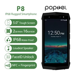 Poptel P8 5,0 дюйм IP68 водонепроницаемый смартфон Android 8,1 четырехъядерный мобильный телефон 2 Гб + 16 Гб Facebook ID NFC 4G LTE мобильный телефон F2C может сделать ODM