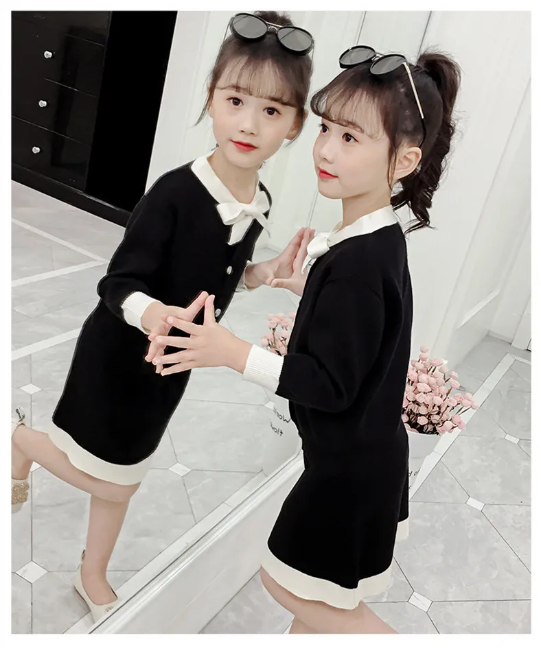 

New autumn/spring Korean style long-sleeved sweater Cardigan+short straight skirt casual set suits for teenage girls