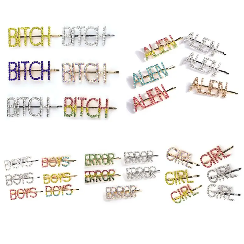 6 Pcs set Women Girls Bangs Side Clip Shiny Letter Hairpin Inlaid Rhinestone Charm Lady Hair 4
