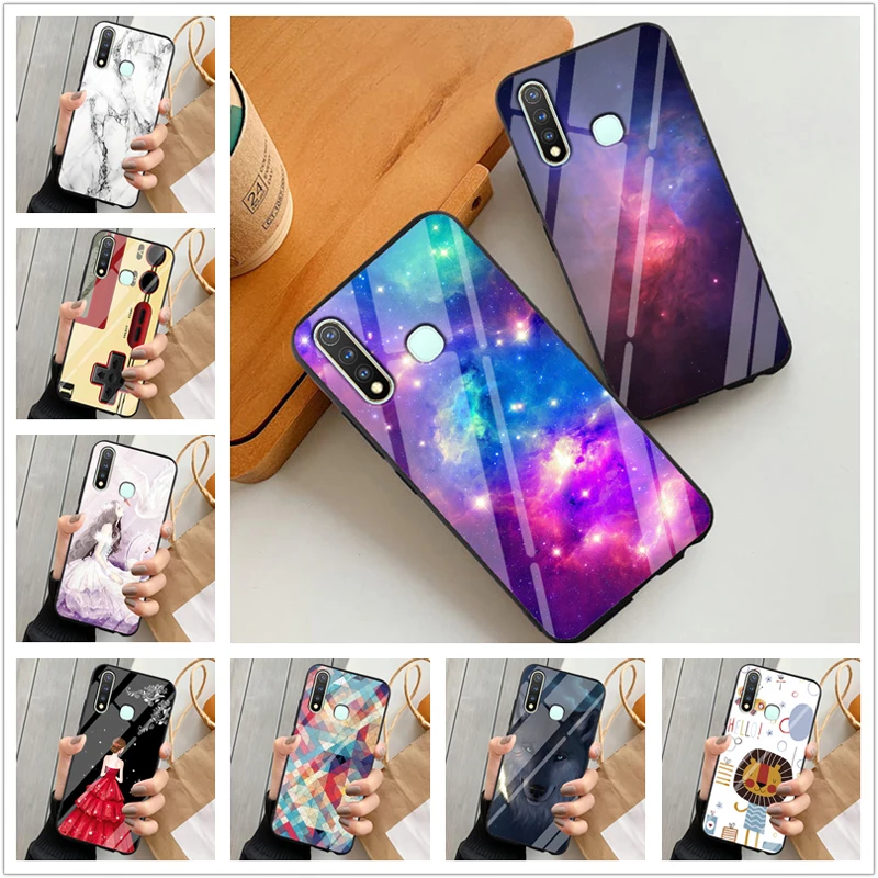 

For Vivo Y19 Case 6.53'' Tempered Glass Hard Back Cover For Vivo Y19 2019 Case Y 19 Full Protective Phone Cases silicone bumper
