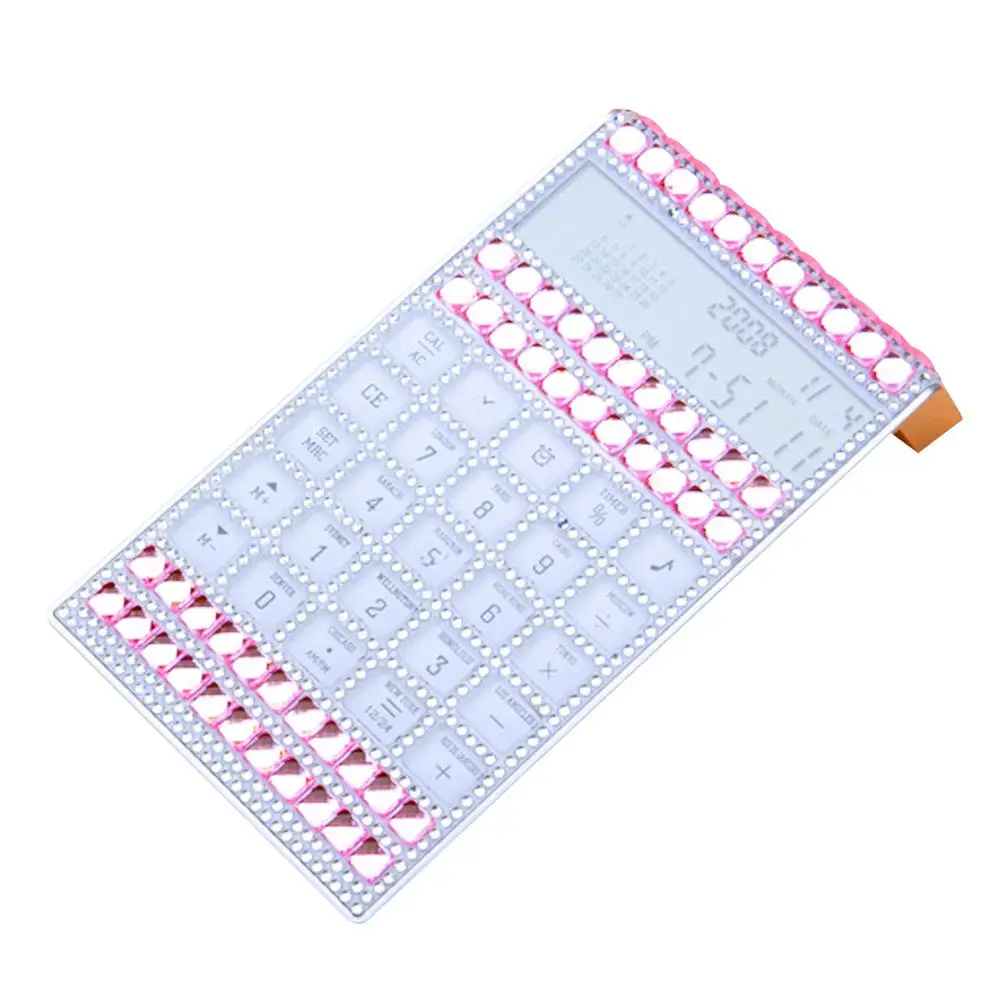 Шикарный кристаллический калькулятор с вечным календарем многофункциональный инновационный стильный калькулятор высокого класса подарок - Цвет: Pink