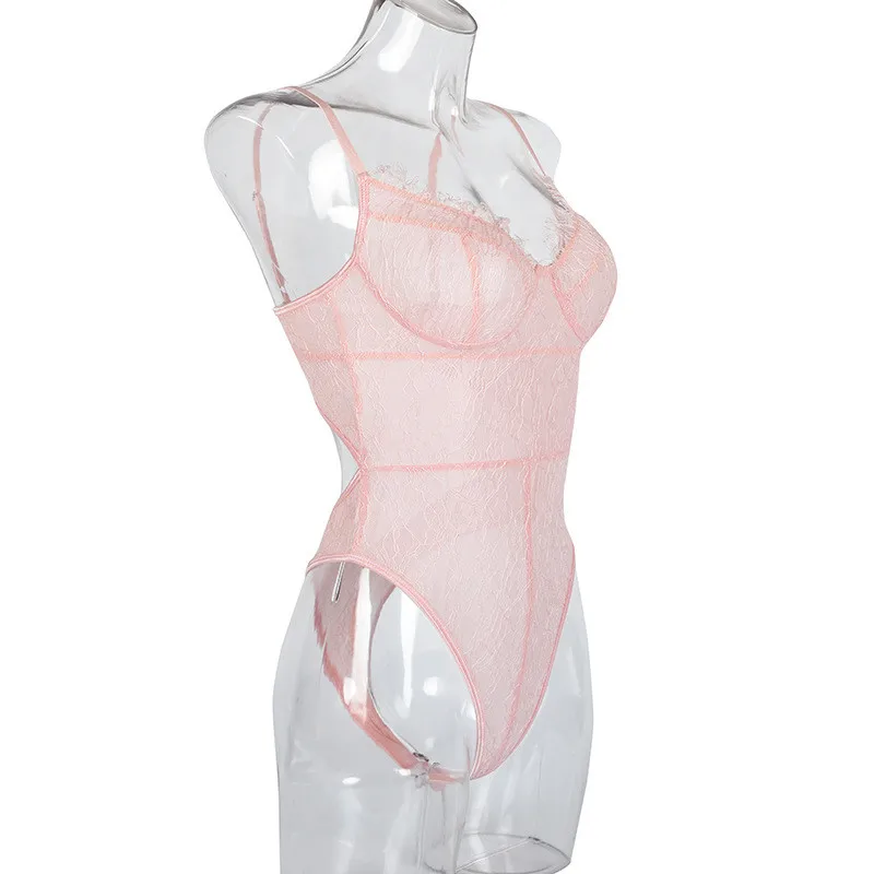 pink lace bodysuit women17
